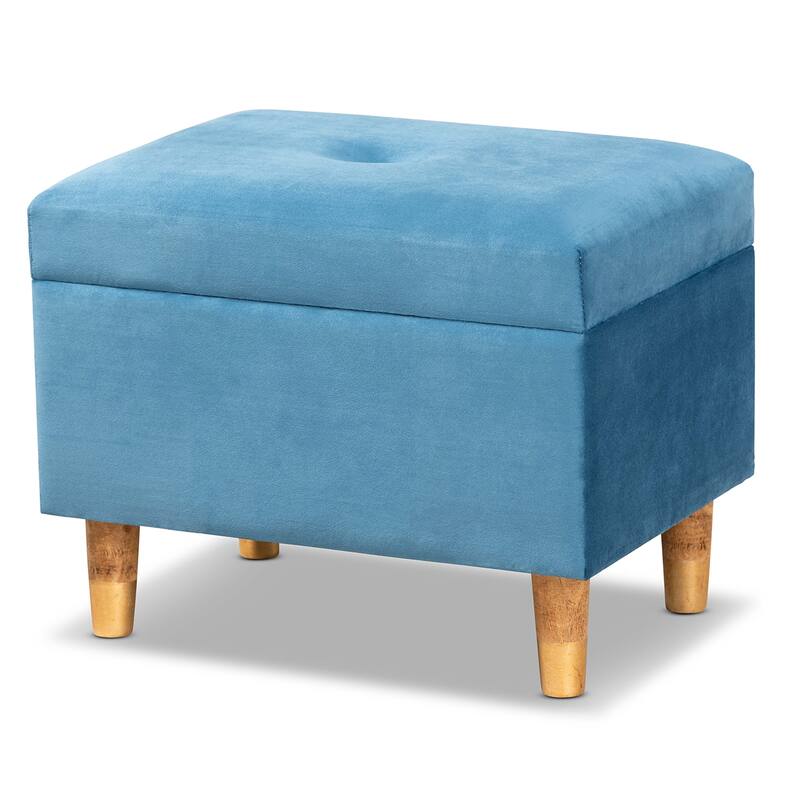 Elias Modern Velvet Fabric Storage Ottoman - Blue