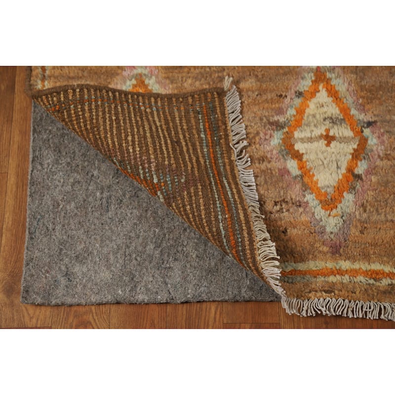Moroccan Oriental Area Rug Hand-Knotted Brown Modern Wool Carpet - 7'0" x 9'6"