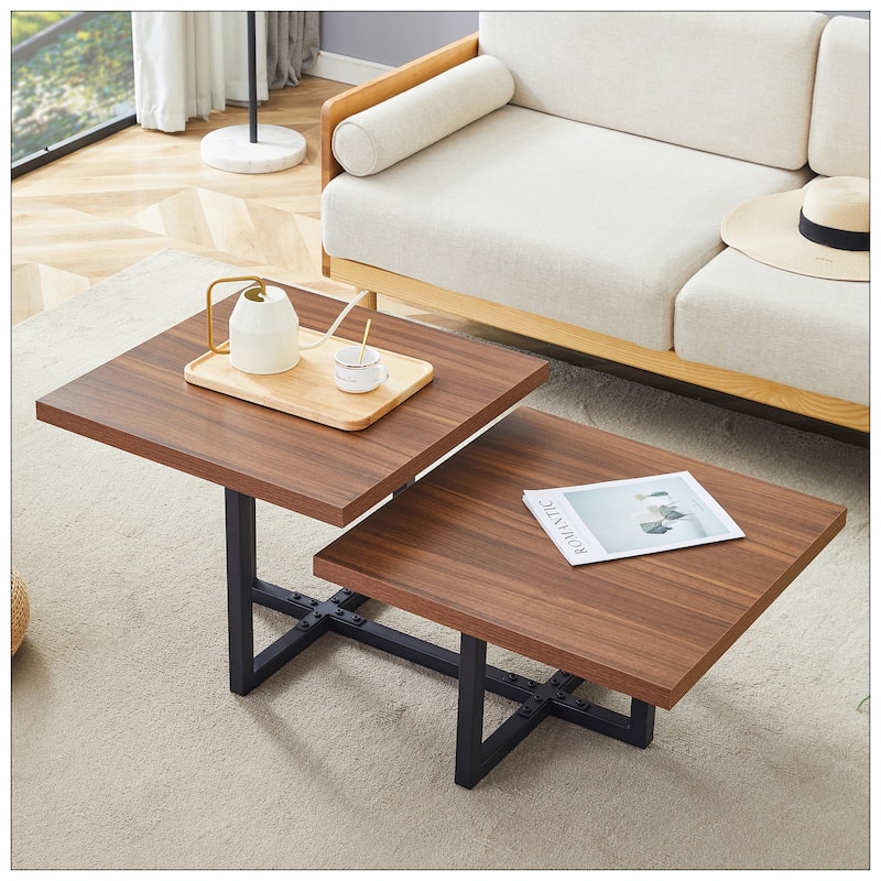Modern and Scandinavian Styles-Dark Walnut Double-Deck Coffee Table