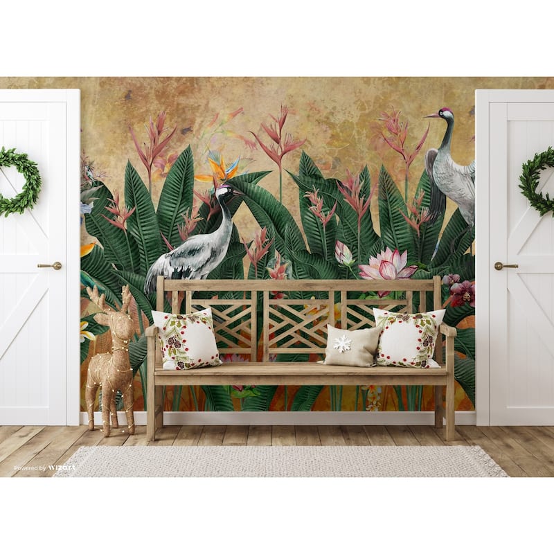 Tropical Paradise Wallpaper Mural Exotic Birds and Lush Flowers