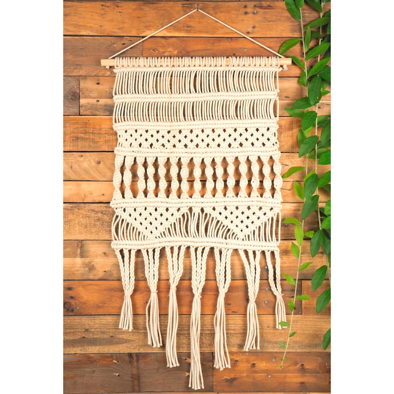 Loominaire Rustic Macrame Wallhanging "Serengeti" Hand Woven of Cotton - 16"x32" - 16"x32"