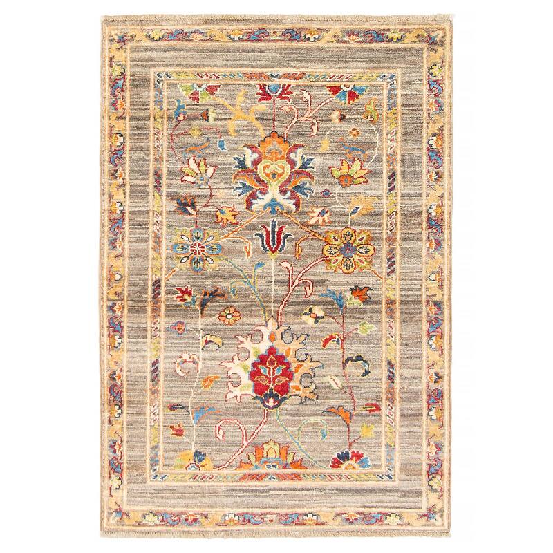 ECARPETGALLERY Hand-knotted Uzbek Ghazni Grey Wool Rug - 2'9 x 3'11 - Grey - 2'9 x 3'11
