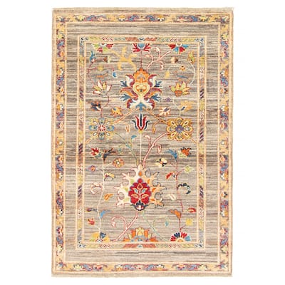 ECARPETGALLERY Hand-knotted Uzbek Ghazni Grey Wool Rug - 2'9 x 3'11