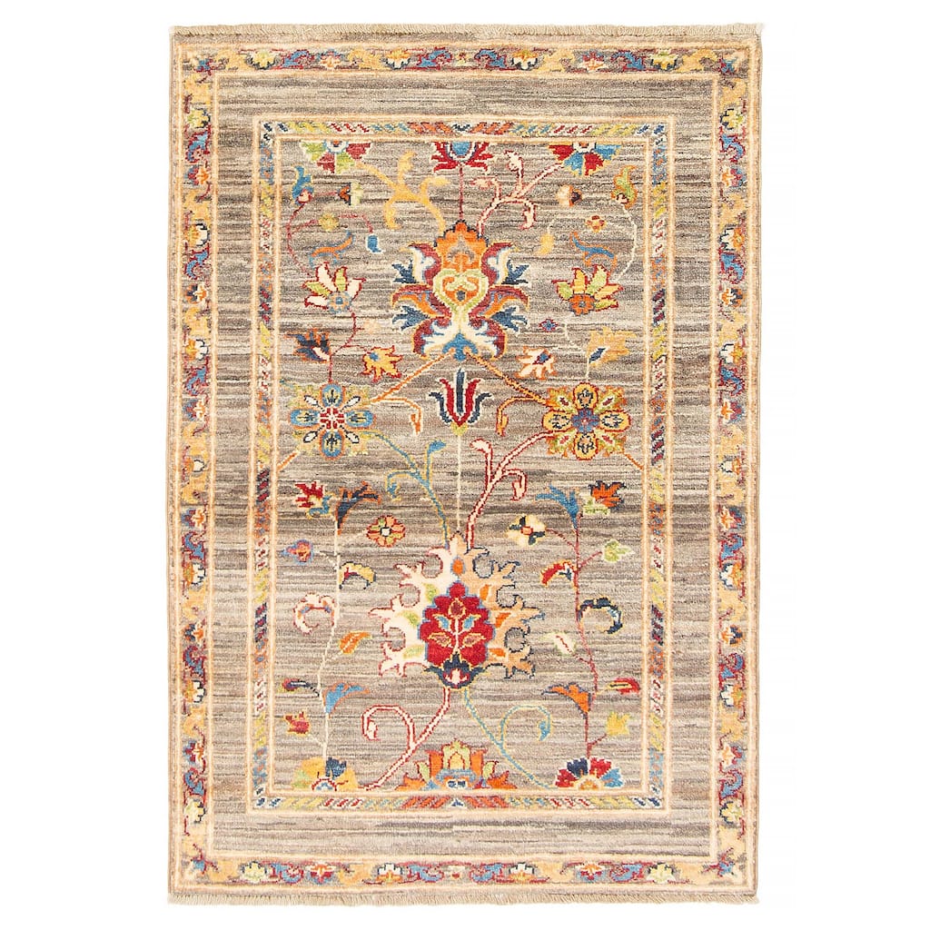 ECARPETGALLERY Hand-knotted Uzbek Ghazni Grey Wool Rug - 2'9 x 3'11
