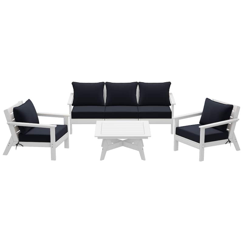 Birchwood All Weather HDPE Outdoor Patio White Deep Seating Conversation Set (6-Piece Set)