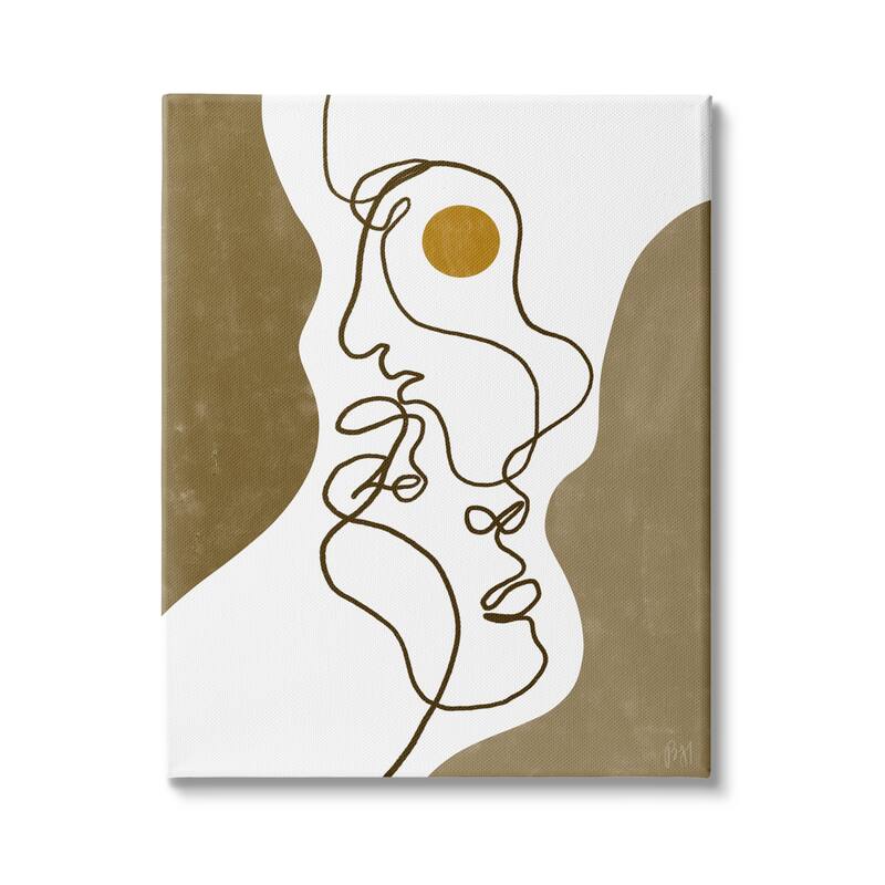 Stupell Tender Faces Line Drawing Abstract Orange Brown Shapes Canvas Wall Art - Green - 36 x 48