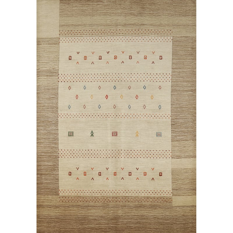 Hand Knotted Oriental 100% Wool Carpet Tribal Tribal Beige & Ivories Gabbeh Area Rug - 7' 6'' X 5' 5''