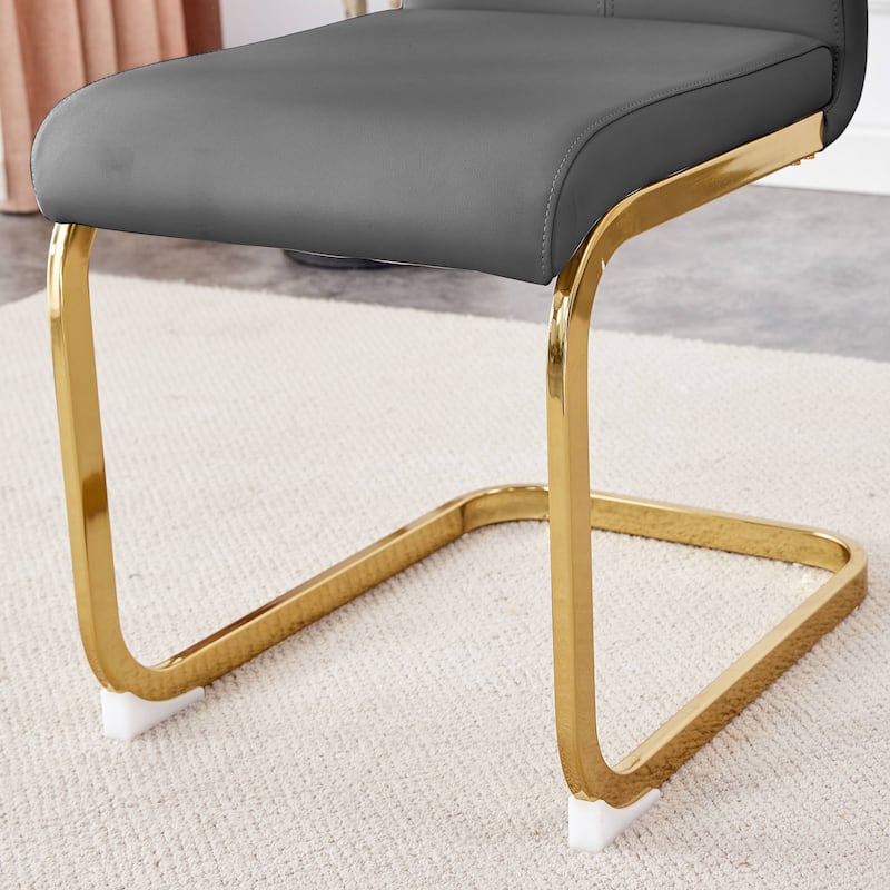 9-Piece Glass Dining Table Set for 8, 71" Rectangular Table with Gold Metal Base, 8 PU Dining Chairs for Kitchen, Dining Room