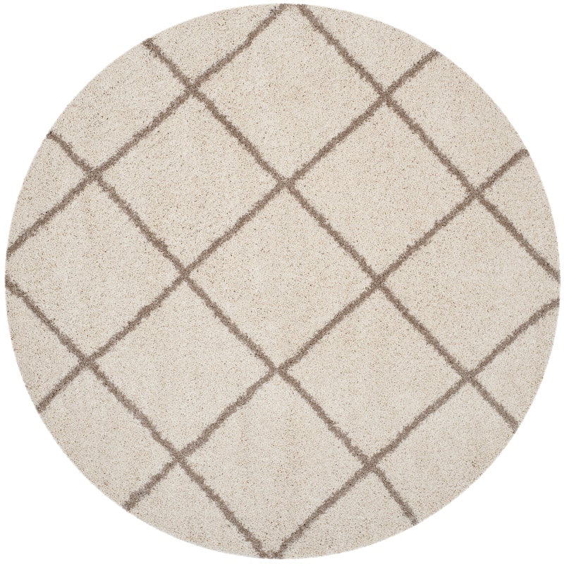 SAFAVIEH Hudson Shag Raili Diamond Trellis 2-inch Thick Rug - 5'3" Round - Ivory/Beige
