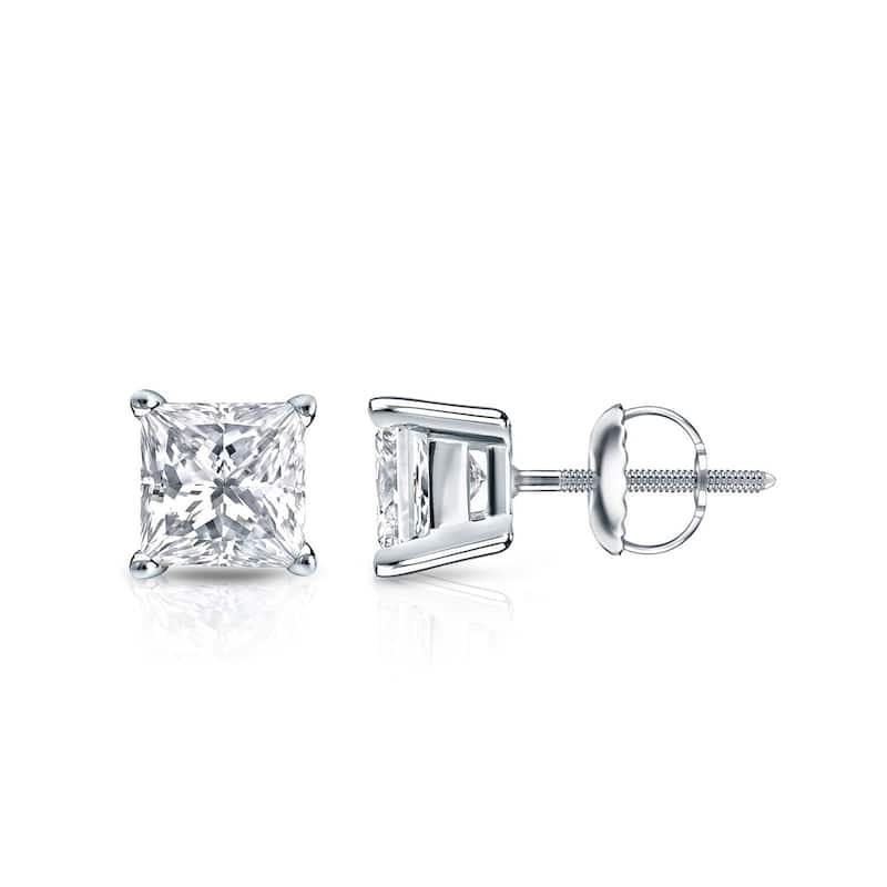 Auriya 14k Gold 1ctw Princess-cut Diamond Stud Earrings (H-I, SI1-SI2) - White