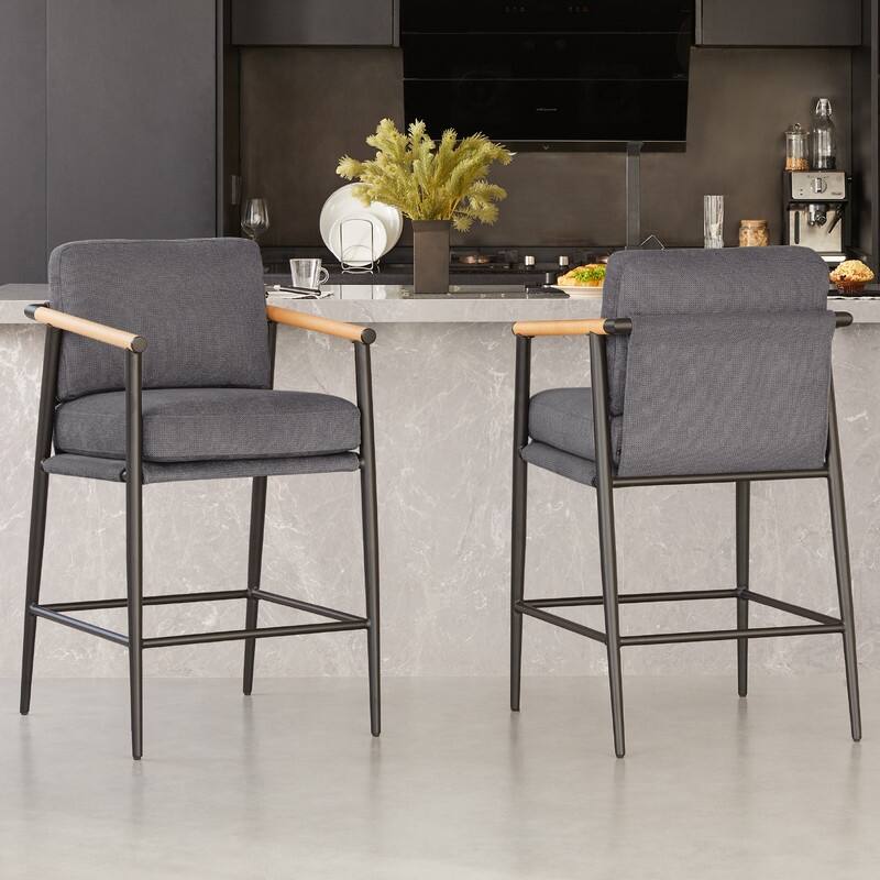 Chris Modern Counter Stools Set with Metal & Wood - Set of 2