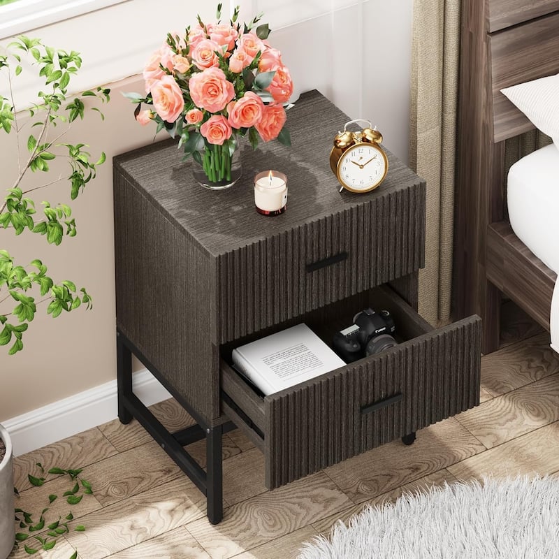 2-Drawer Nightstand, White Night Stands with Storage Drawers