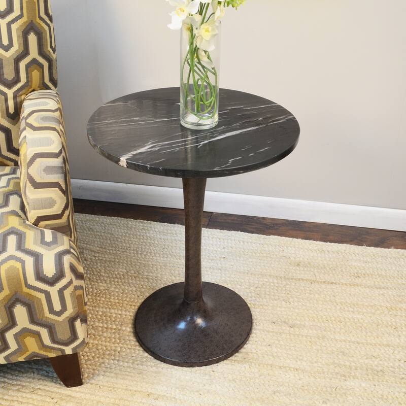 Carolina Living Piuma Marble Top Accent Table - White Top - Antique Gold Base