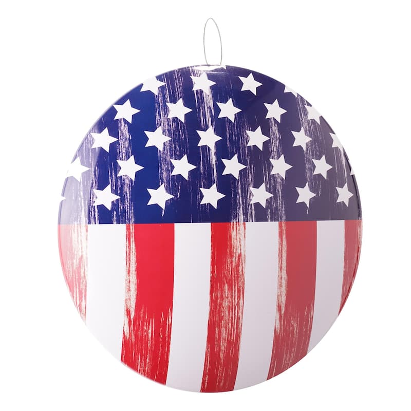 Rustic American Flag Dome Metal Sign - 15.5" - 15.75" H x 15.75" L x 2.25" D - 15.75" H x 15.75" L x 2.25" D