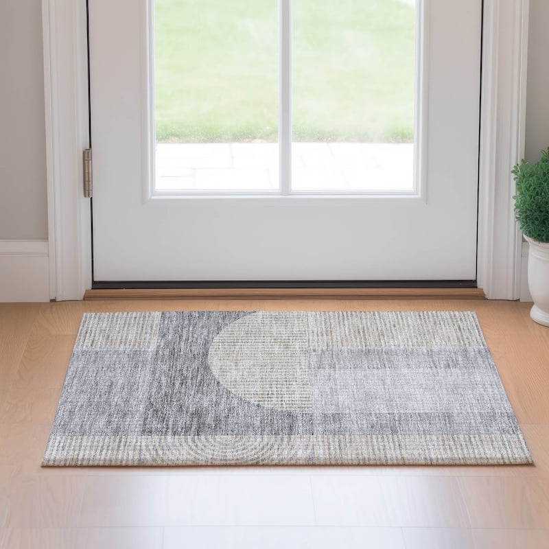 Premium Washable Super Soft Modern Deco Mayfield Rug - Silver - 1' 8" x 2' 6" - Rectangle
