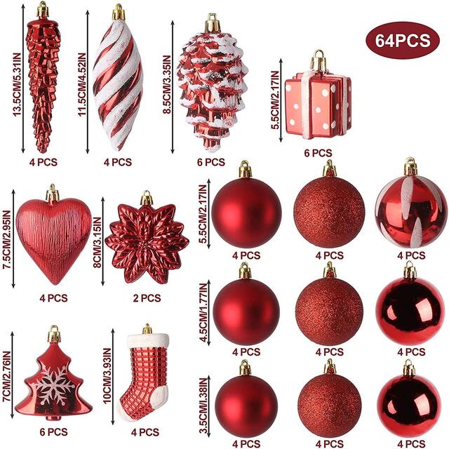 64 Pieces Christmas Ball Glitter Ornaments Decoration