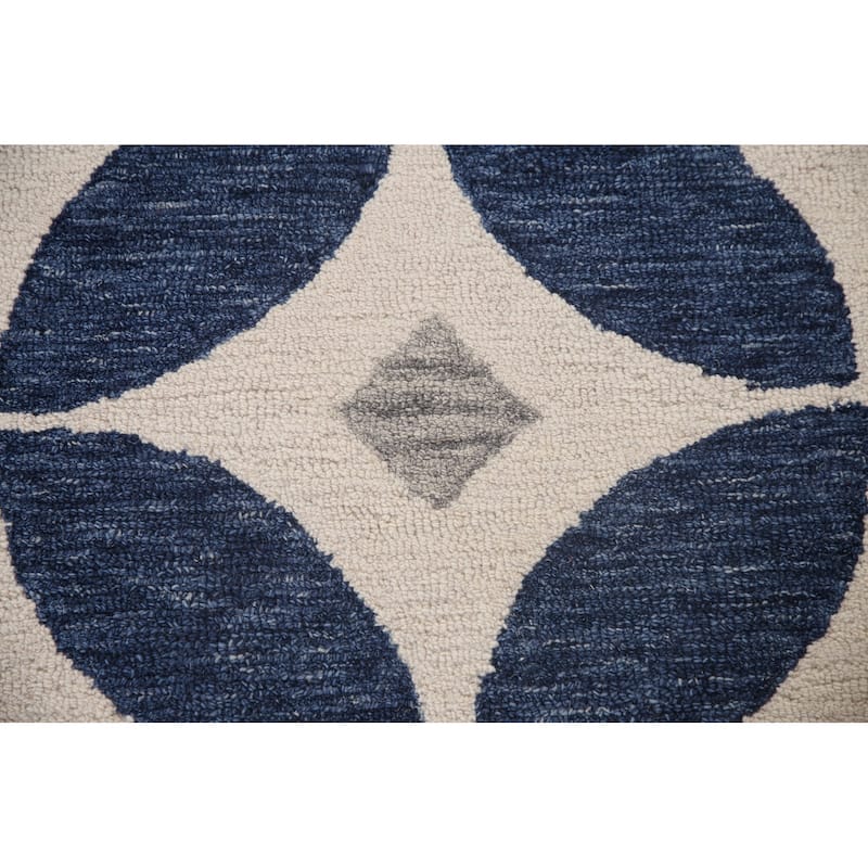 Ivory/ Blue Circles Hand-Tufted Modern Rug Contemporary Carpet