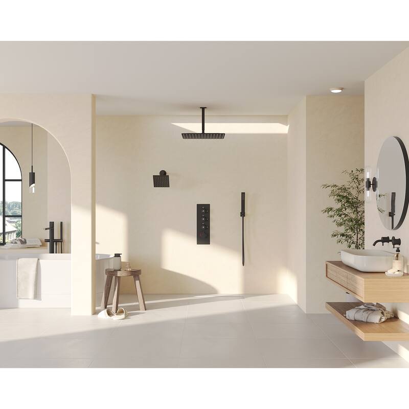 GRANDJOY Dual Shower Heads 16" Rainfall Shower Faucet System with Thermostatic Valve