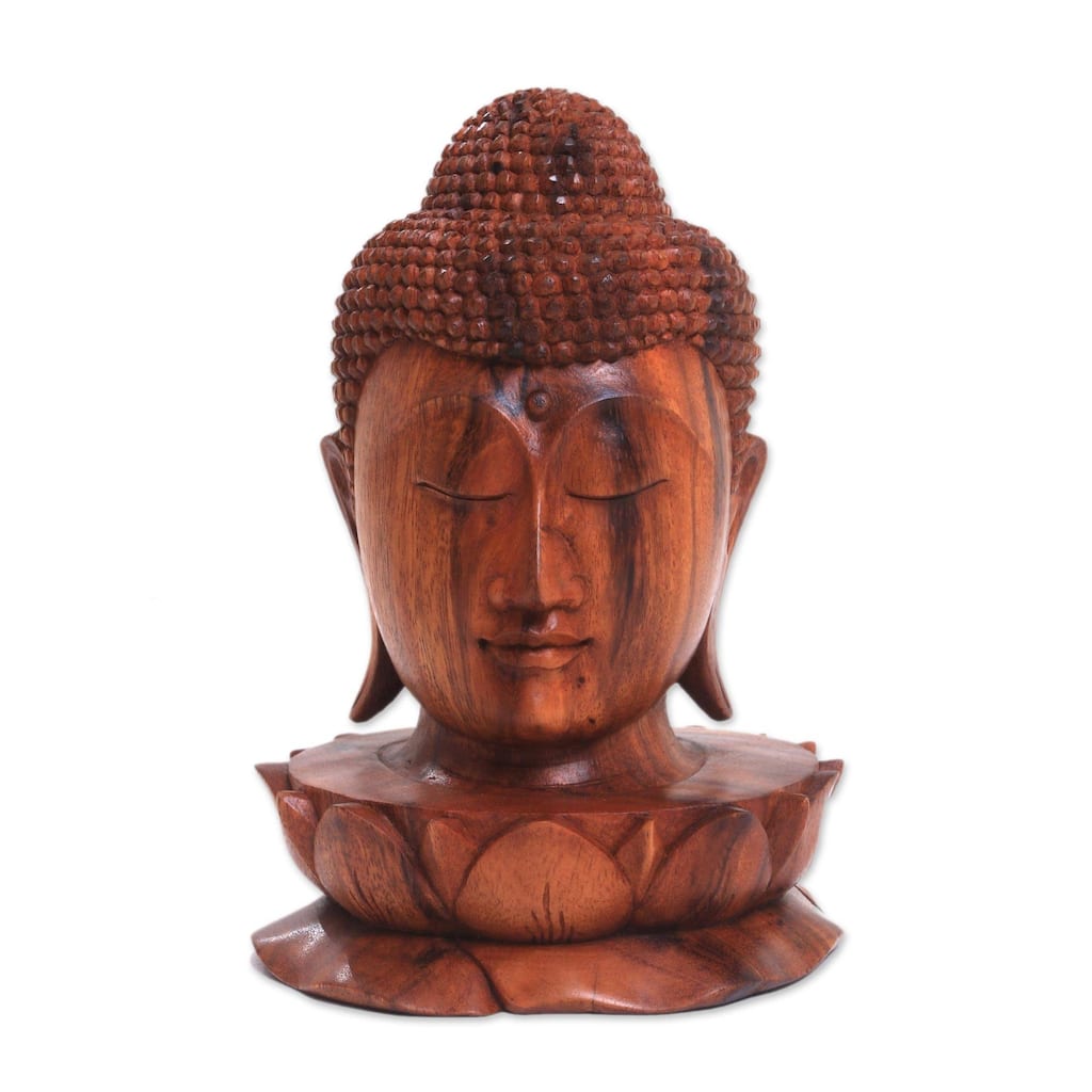 Handmade Buddha and Lotus Wood sculpture (Indonesia)