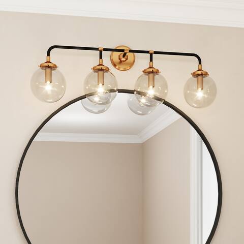 Everly 4-light Glass Globe Vanity Sconce, Black and Dark Gold