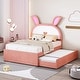 preview thumbnail 32 of 30, Twin/Full Size Upholstered Platform Bed Rabbit-Shaped Headboard with Embedded LED Lights and 3 Drawers