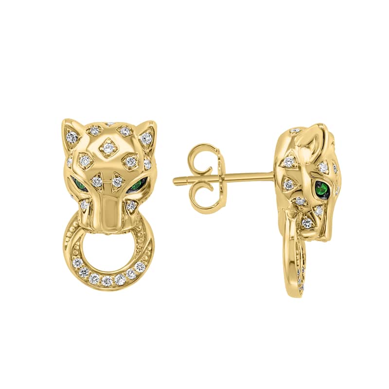 EFFY Gold-Plated 925 Sterling Silver Diamond and Tsavorite Earrings