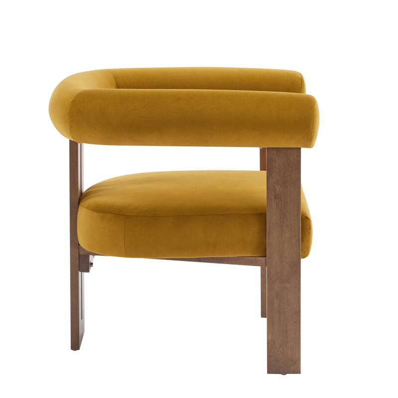 Roomfitters Modern Upholstered Round Arm Accent Chair with Wood Frame,
