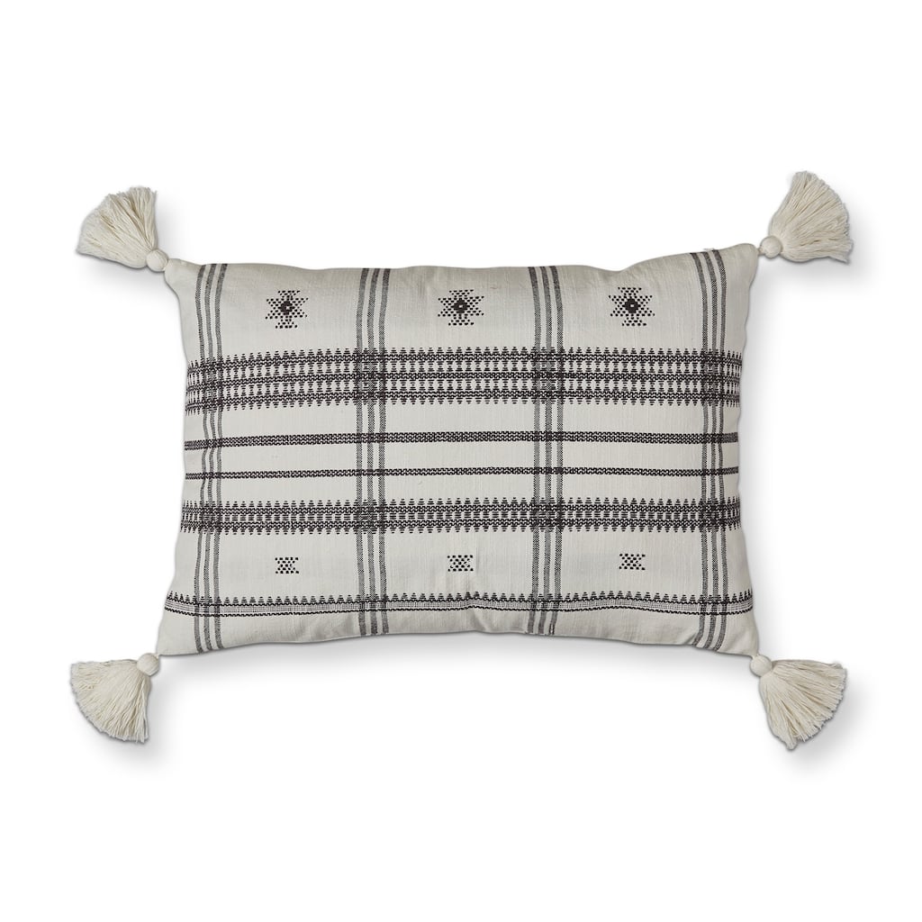24"x16" White Peak Lumbar Yarn Dyed Cotton with Tassels Accent Decorative Throw Pillow Poly Filled Removable Insert Rectangle