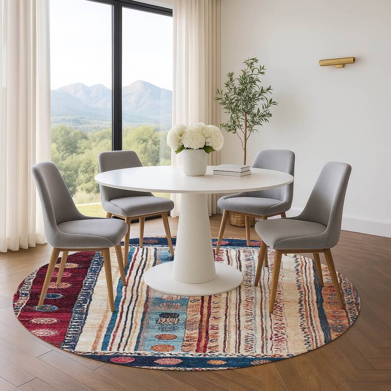 Premium Washable Super Soft Global Modern Mayfield Rug - Navy - 8' x 8'