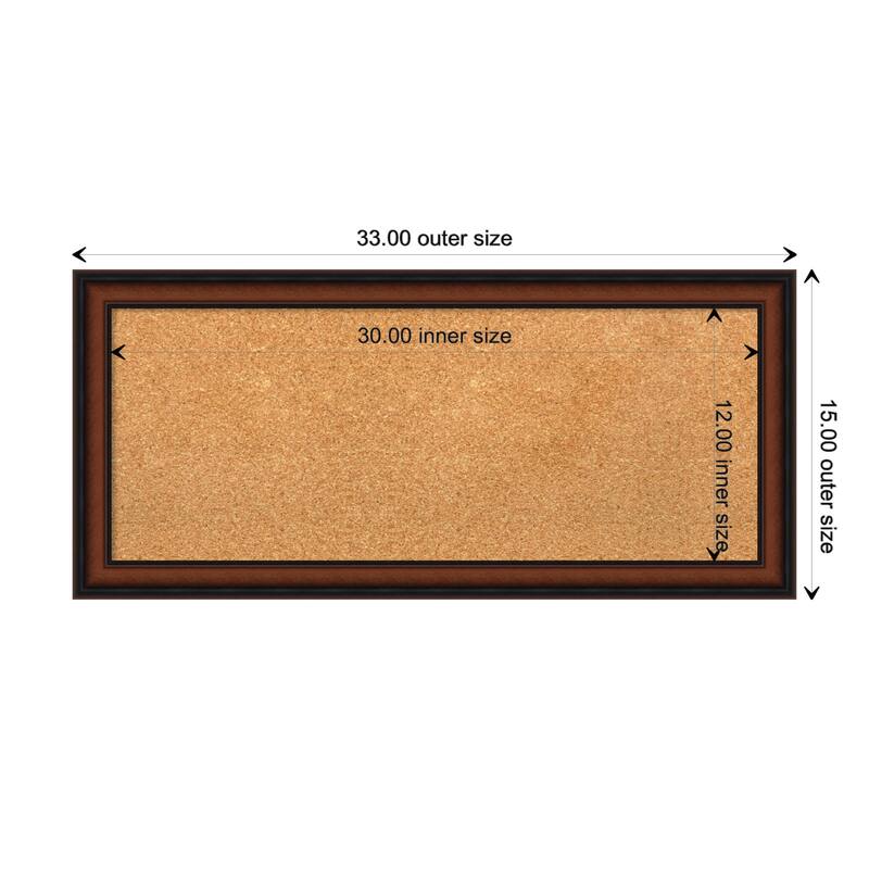 Cyprus Walnut Narrow Wood Framed Natural Corkboard Bulletin Board - Board Size 30x12