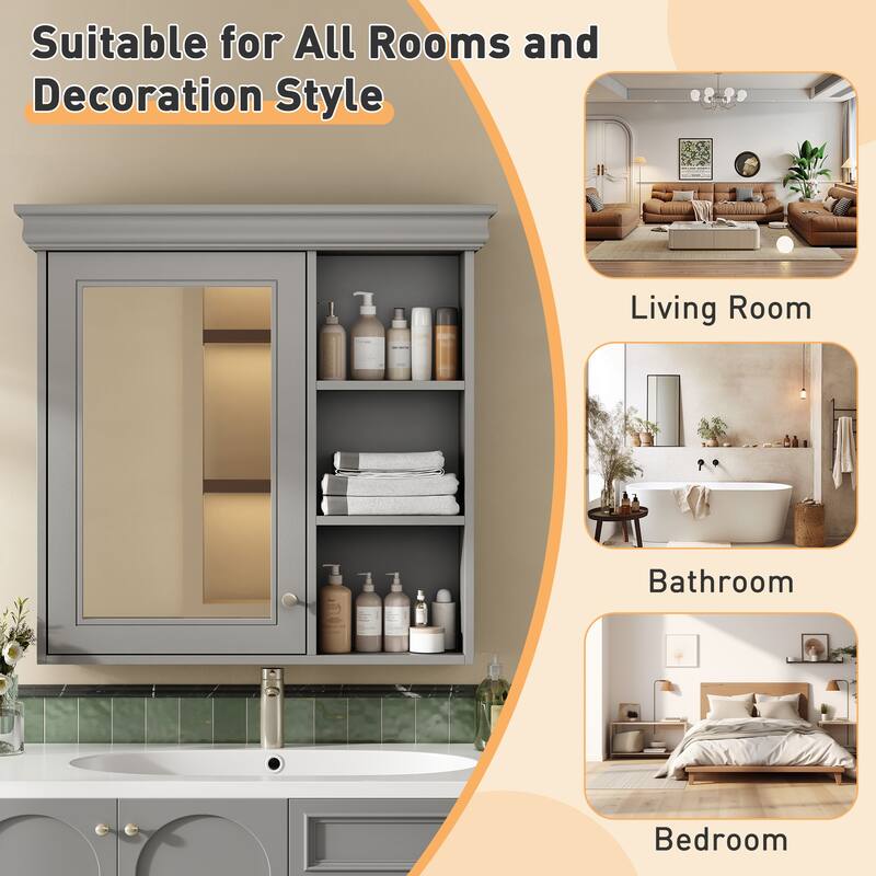 30"x28"Bathroom Medicine Cabinet with Mirror,Wall Mounted Mirror Cabinet with Storage Organizer,Over the Toilet Storage Cabinet