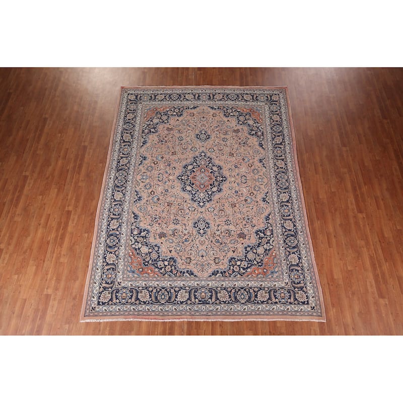 Traditional Mashad Persian Vintage Area Rug Hand-Knotted Wool Carpet - 8'4"x 11'2"