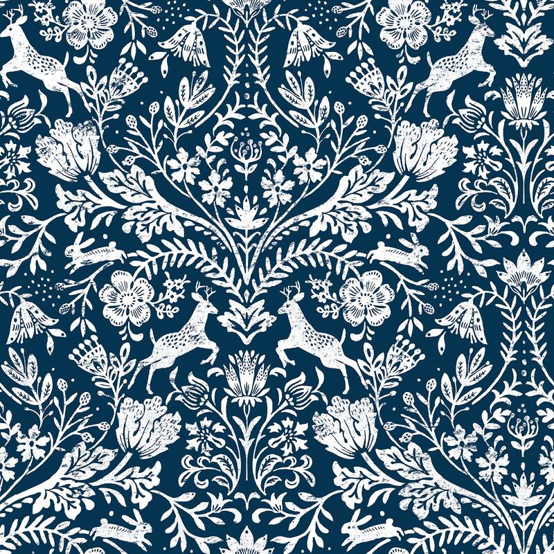 Chesapeake Forest Dance Navy Damask Wallpaper