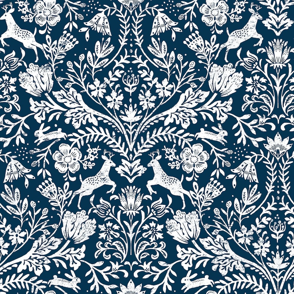 Chesapeake Forest Dance Navy Damask Wallpaper