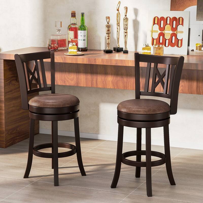 Gymax Set of 2 Bar Stools 26'' Swivel Bar Chairs w/ Footrest Hollowed