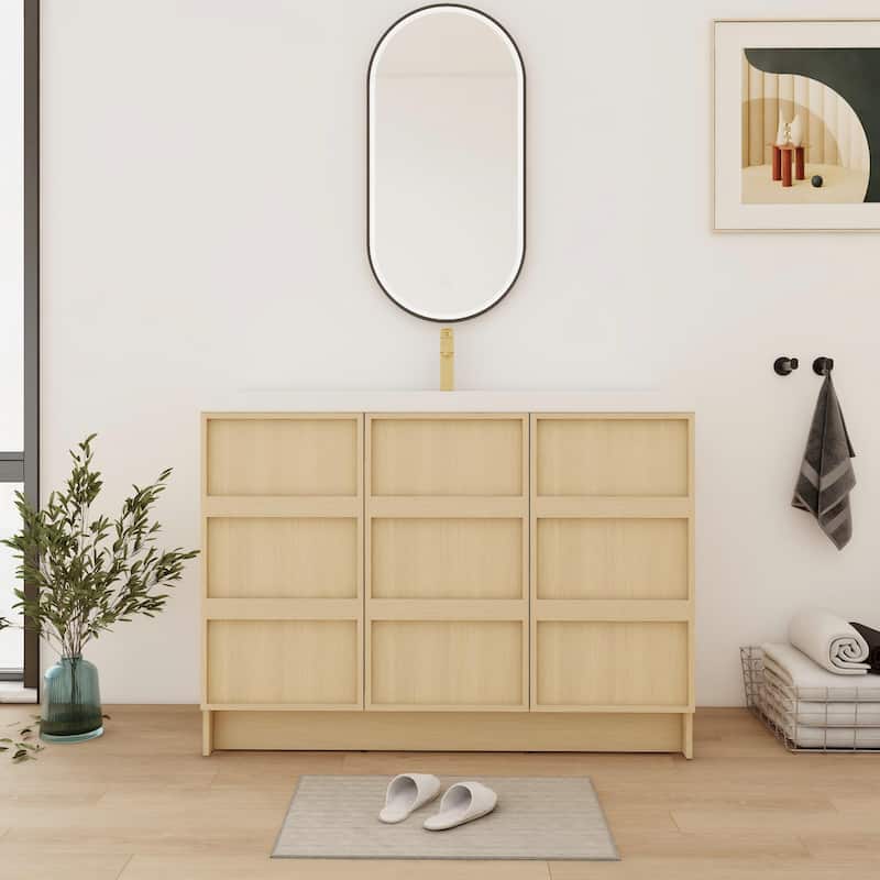 Bathroom Vanity With Resin Sink In 36/42/48 Inch, Freestanding Bathroom Vanity With Soft Close Doors And Shelf - 47.3''W×19.7''D×35.3''H - Dune Oak