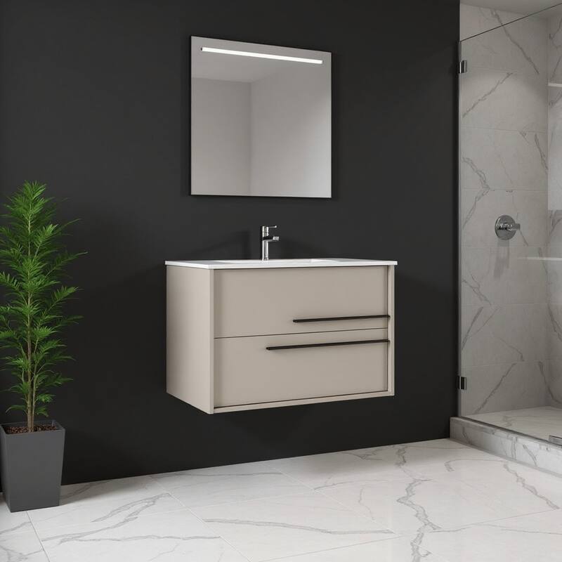 HomeRoots 40" Tan Wood Floating Bathroom Vanity With White Sink And Two Drawers - 40.00 in. x 24.60 in. x 21.60 in. - 40.00 in. x 24.60 in.  x 21.60 in. - Polished - Tan