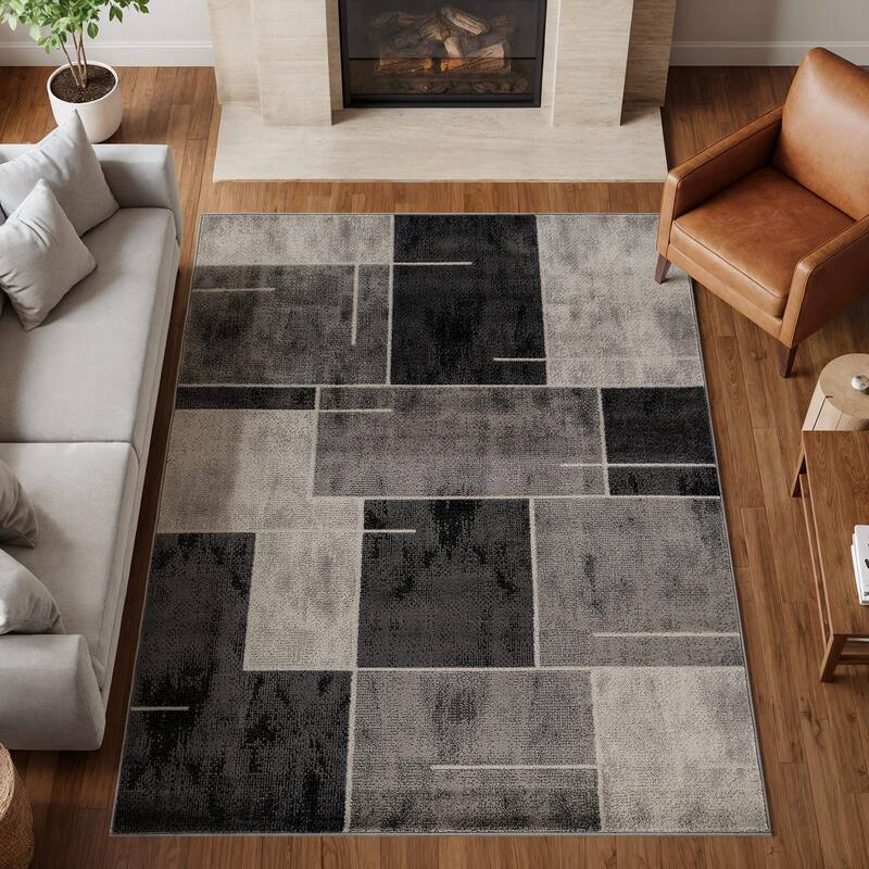 Modern Linear Area Rug for Living Room, Bedroom, or Entryway - Low Pile Indoor Rug