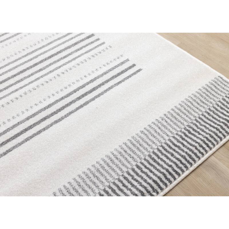 Covington Collection - Cream Grey Striped Neutral Indoor Area Rug