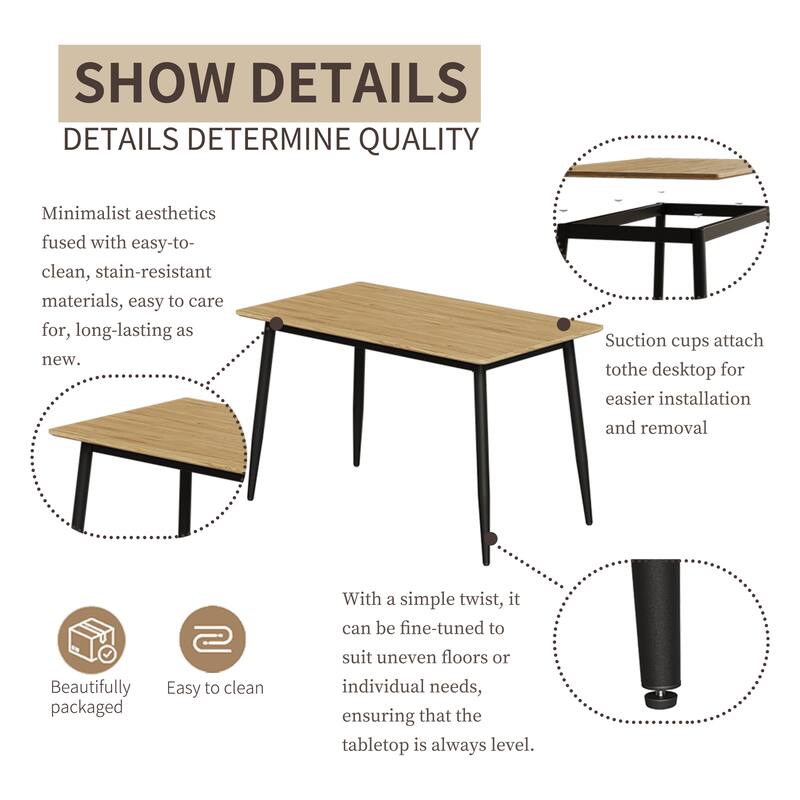 Modern Dining Table with MDF Top, Sturdy Metal Legs, Easy to Assemble