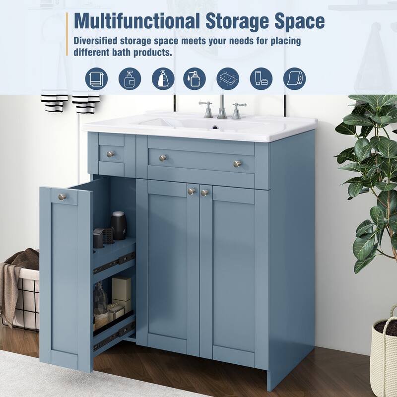 Compact 30-Inch Black Bathroom Vanity with Ceramic Sink, Soft-Close Doors, and Ample Storage Space