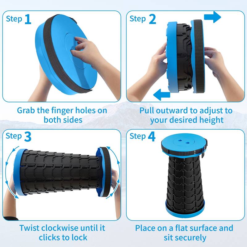 VECELO Portable Telescoping Stool Lightweight Adjustable Height Folding Stool for Camping Fishing Indoor Outdoor Plastic Seat