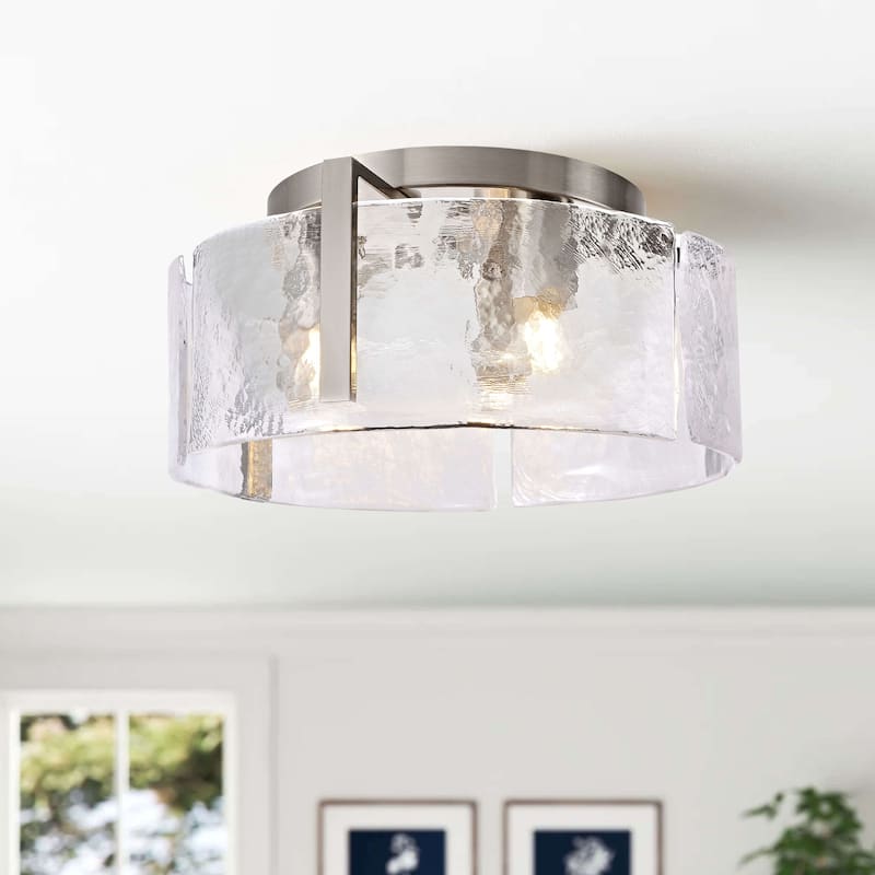 Laia Round 3-Light Textured Glass Panels Flush Mount - Antique Nickel