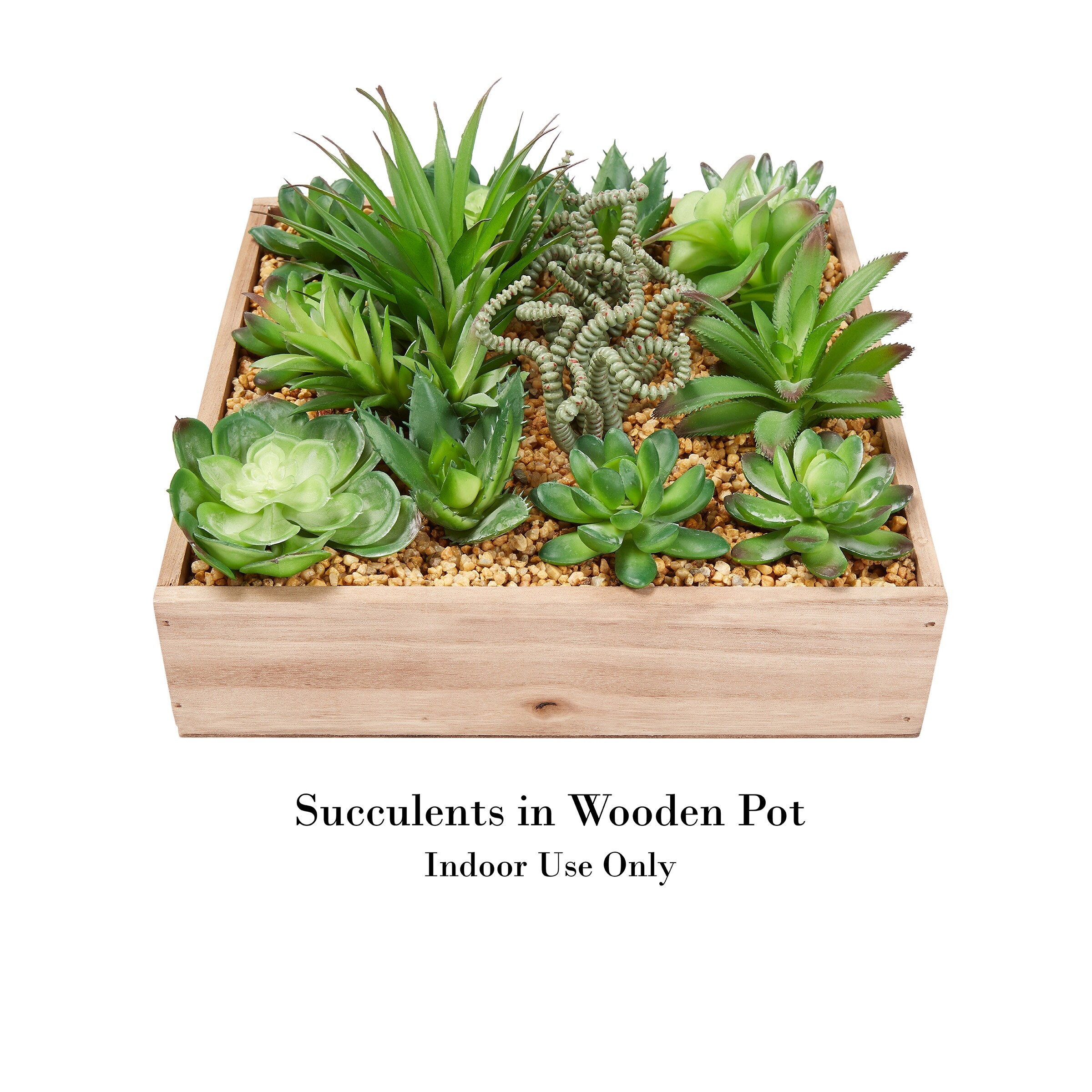 Pure Garden Assorted Faux Succulents Lifelike Arrangement with 10-inch Decorative Wooden Box