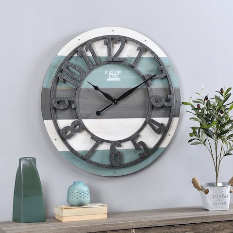FirsTime & Co. Teal Shabby Farmhouse Planks Clock, American Crafted, Aged teal, Wood, 27 x 1.75 x 27 in