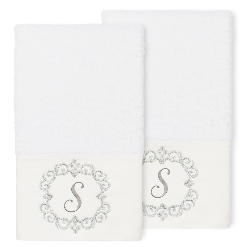 Authentic Hotel and Spa 100% Turkish Cotton Monica 2PC Embellished Hand Towel Set - S - White
