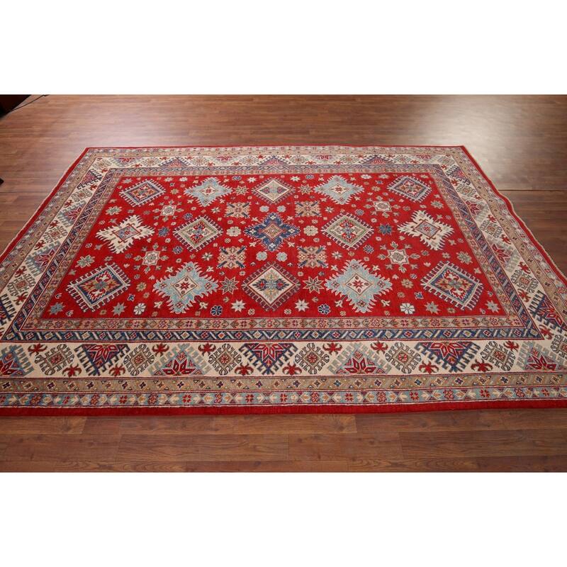 Red Kazak Area Rug Hand-Knotted Oriental Wool Carpet - 6'5" x 9'9"
