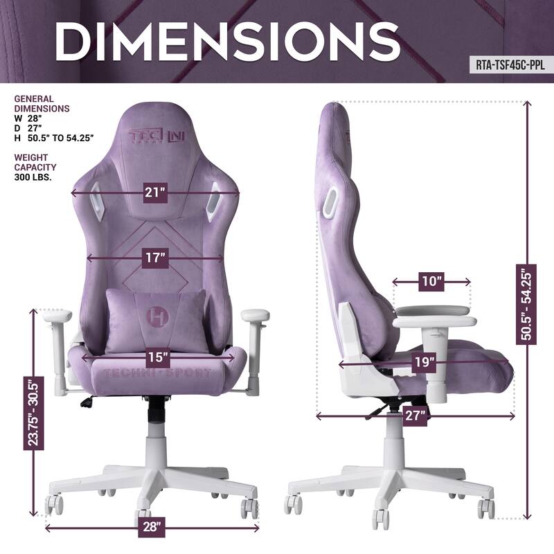 Ergonomic Velvet Gaming Chair with Memory Foam, Adjustable Height & Reclining Backrest - Purple