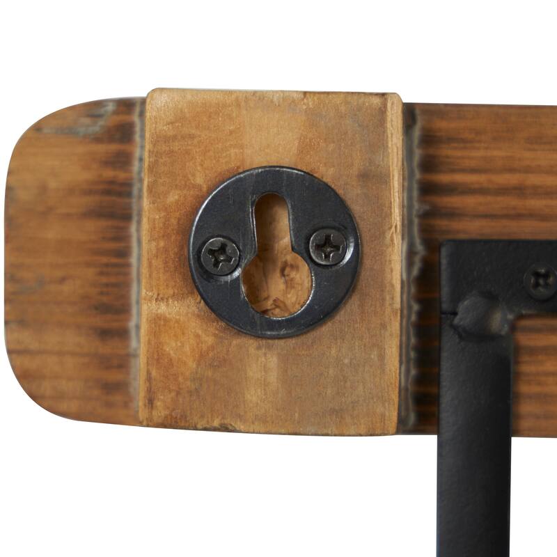 Wood Hockey Stick 6 Hangers Wall Hook - Brown - Roche River Decor - 2"W x 40"L x 11"H