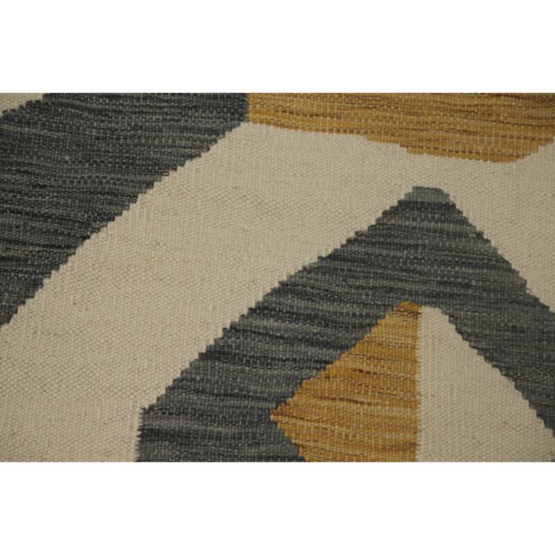 Hand Woven Oriental 100% Wool Carpet Southwestern Modern Beige & Ivories Kilim Runner Rug - 5' 10'' X 2' 0''